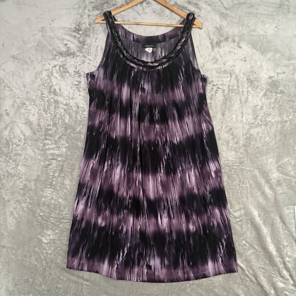 R&M Richard’s 1X Women’s Dress Sleeveless Black Purple Abstract Tie Dye Y2K 90s